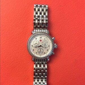 Michele Silver-Tone Bracelet Chronograph Watch with Crystal Bezel